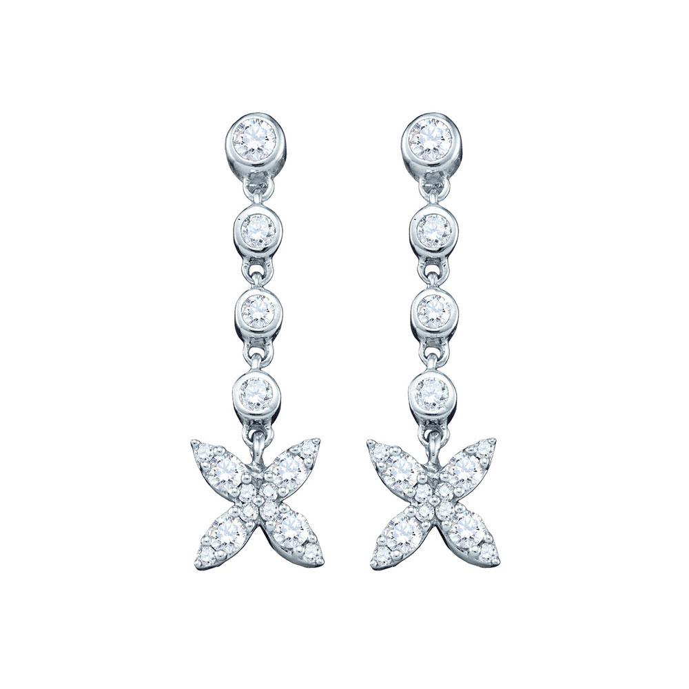 GND Diamond Dangle Earring 10kt White Gold Womens Round Diamond Flower Cluster Dangle Earrings 3/4 Cttw