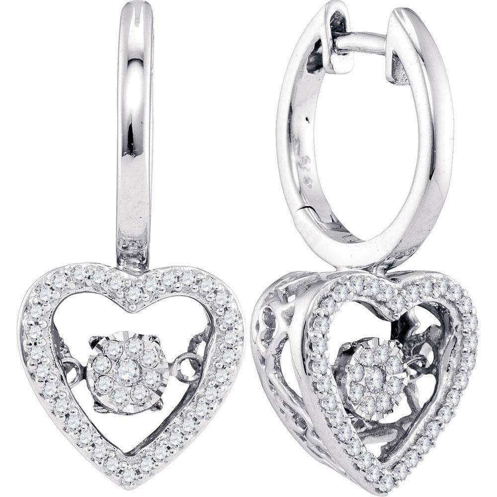 GND Diamond Dangle Earring 10kt White Gold Womens Round Diamond Heart Moving Twinkle Dangle Earrings 1/4 Cttw