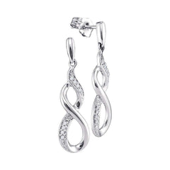 GND Diamond Dangle Earring 10kt White Gold Womens Round Diamond Infinity Dangle Earrings 1/20 Cttw