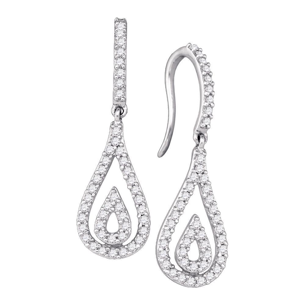 GND Diamond Dangle Earring 10kt White Gold Womens Round Diamond Teardrop Dangle Earrings 1/2 Cttw