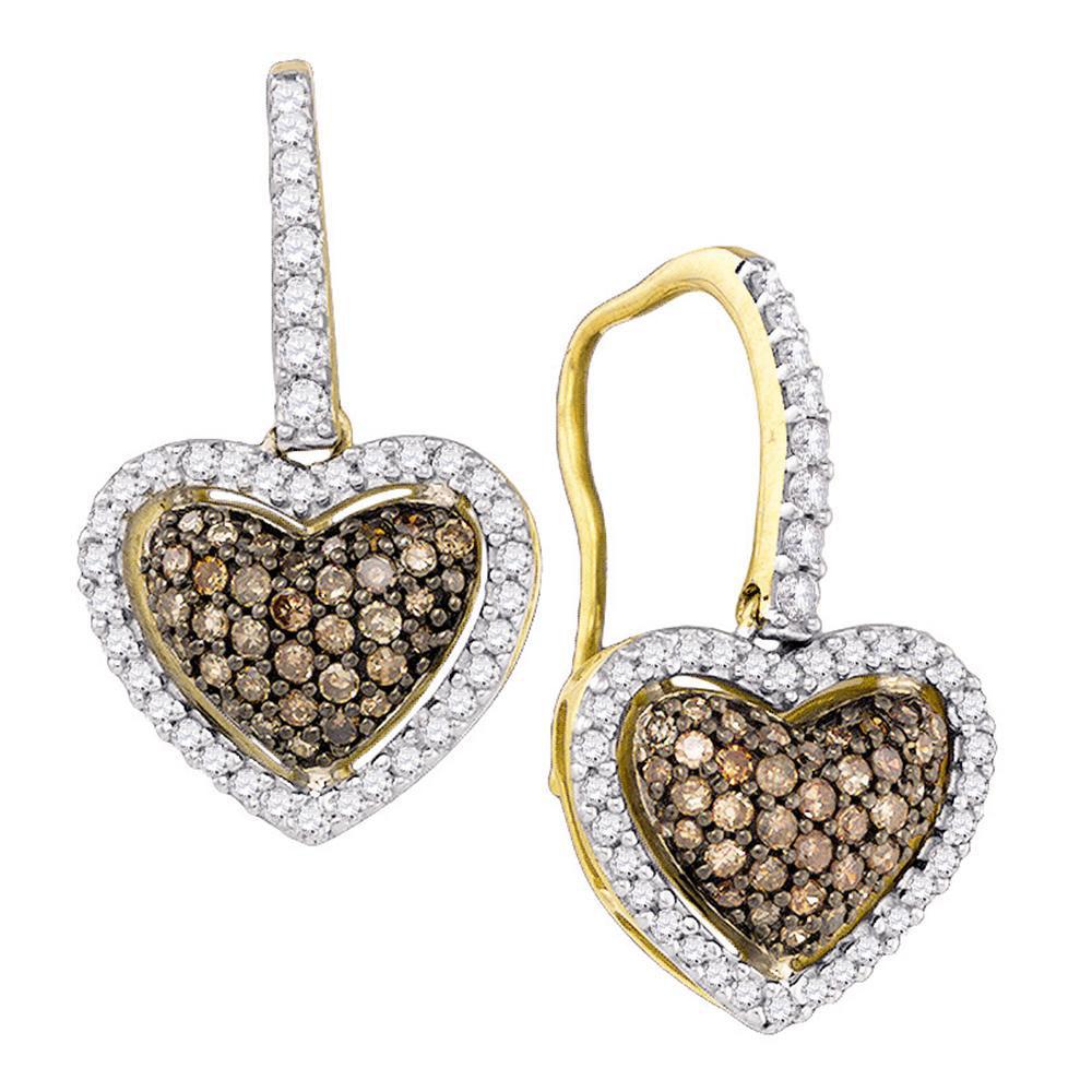 GND Diamond Dangle Earring 10kt Yellow Gold Womens Brown Diamond Heart Dangle Earrings 5/8 Cttw