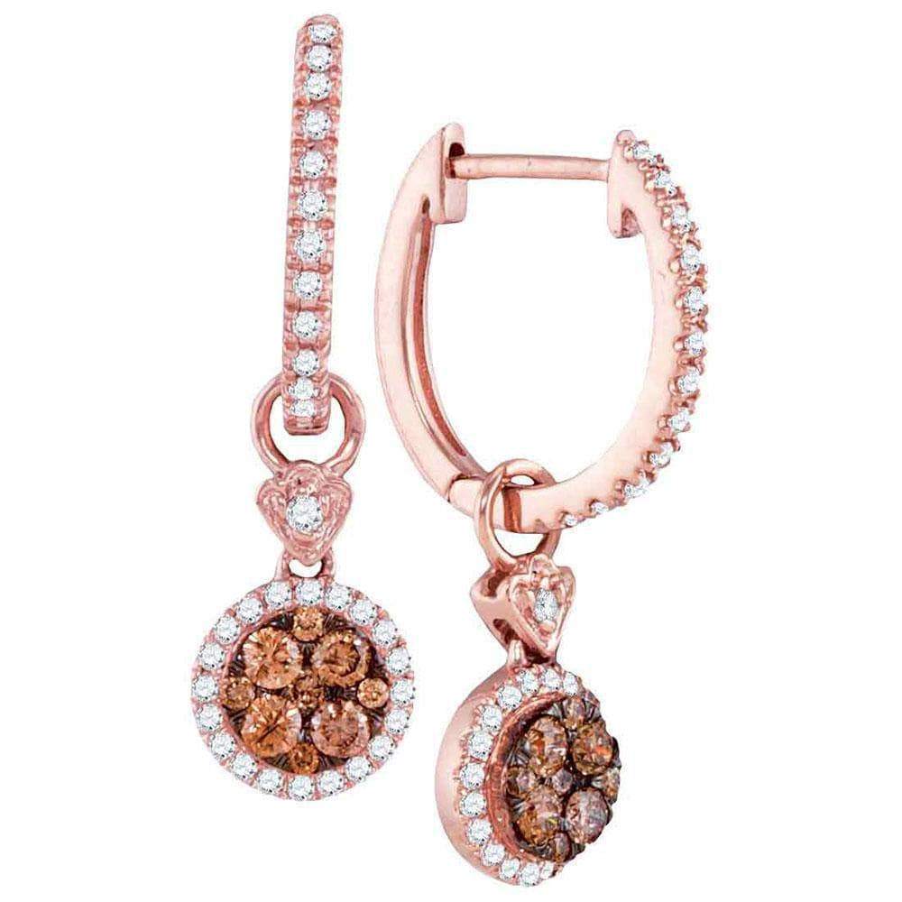 GND Diamond Dangle Earring 14kt Rose Gold Womens Round Brown Diamond Circle Dangle Earrings 1/2 Cttw