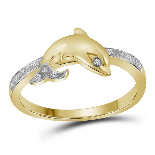 14K Yellow Gold Expandable Dolphin Ring florentine finish Ring Size 6 Circa  1980 - Colonial Trading Company