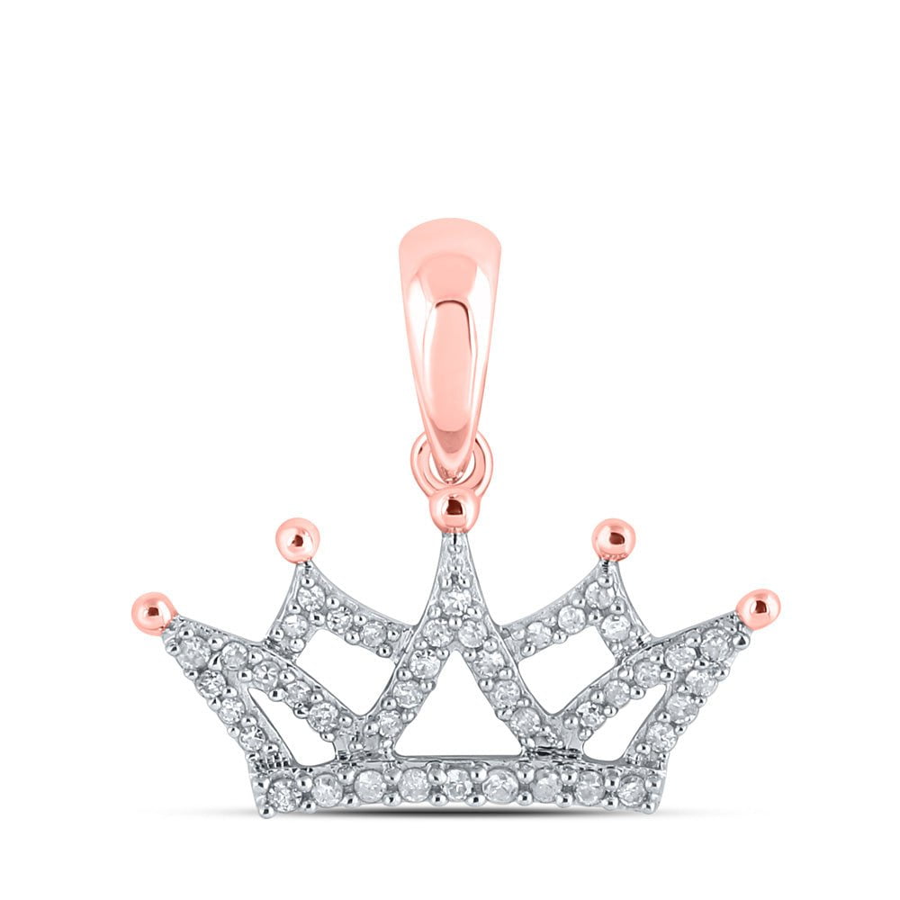 GND Diamond Fashion Pendant 10kt Rose Gold Womens Round Diamond Crown Pendant 1/6 Cttw