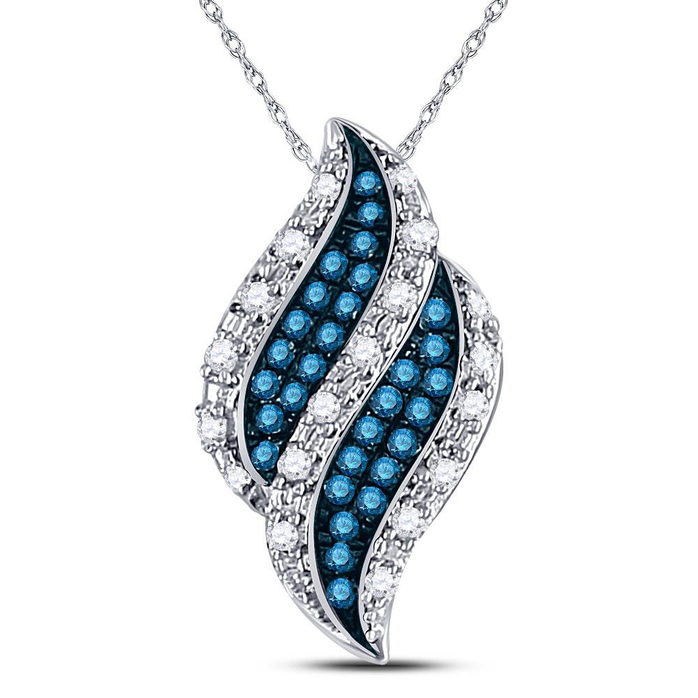 GND Diamond Fashion Pendant 10kt White Gold Womens Round Blue Color Enhanced Diamond Cluster Pendant 1/10 Cttw