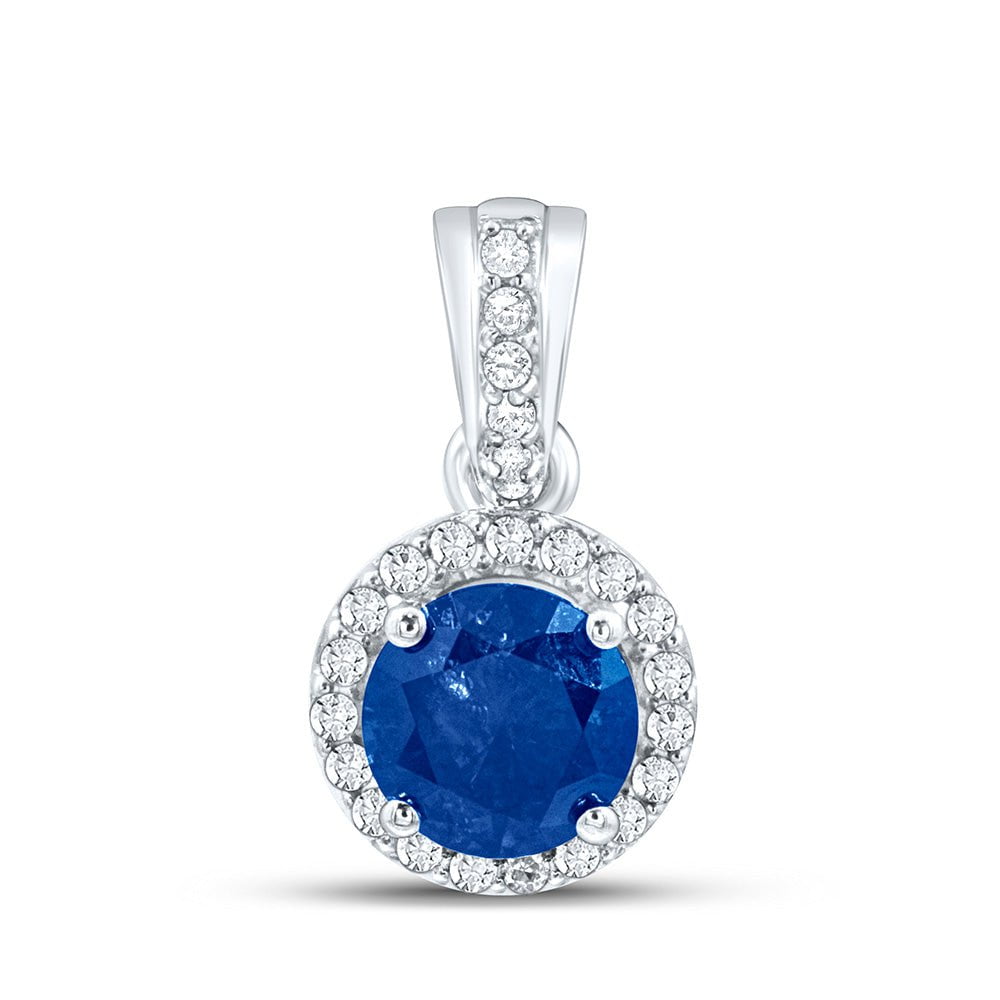 GND Diamond Fashion Pendant 10kt White Gold Womens Round Blue Color Enhanced Diamond Solitaire Pendant 5/8 Cttw