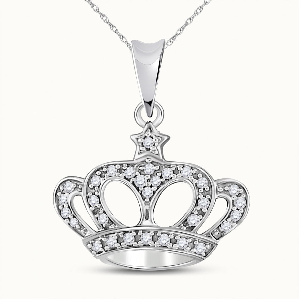 GND Diamond Fashion Pendant 10kt White Gold Womens Round Diamond Crown Pendant 1/8 Cttw
