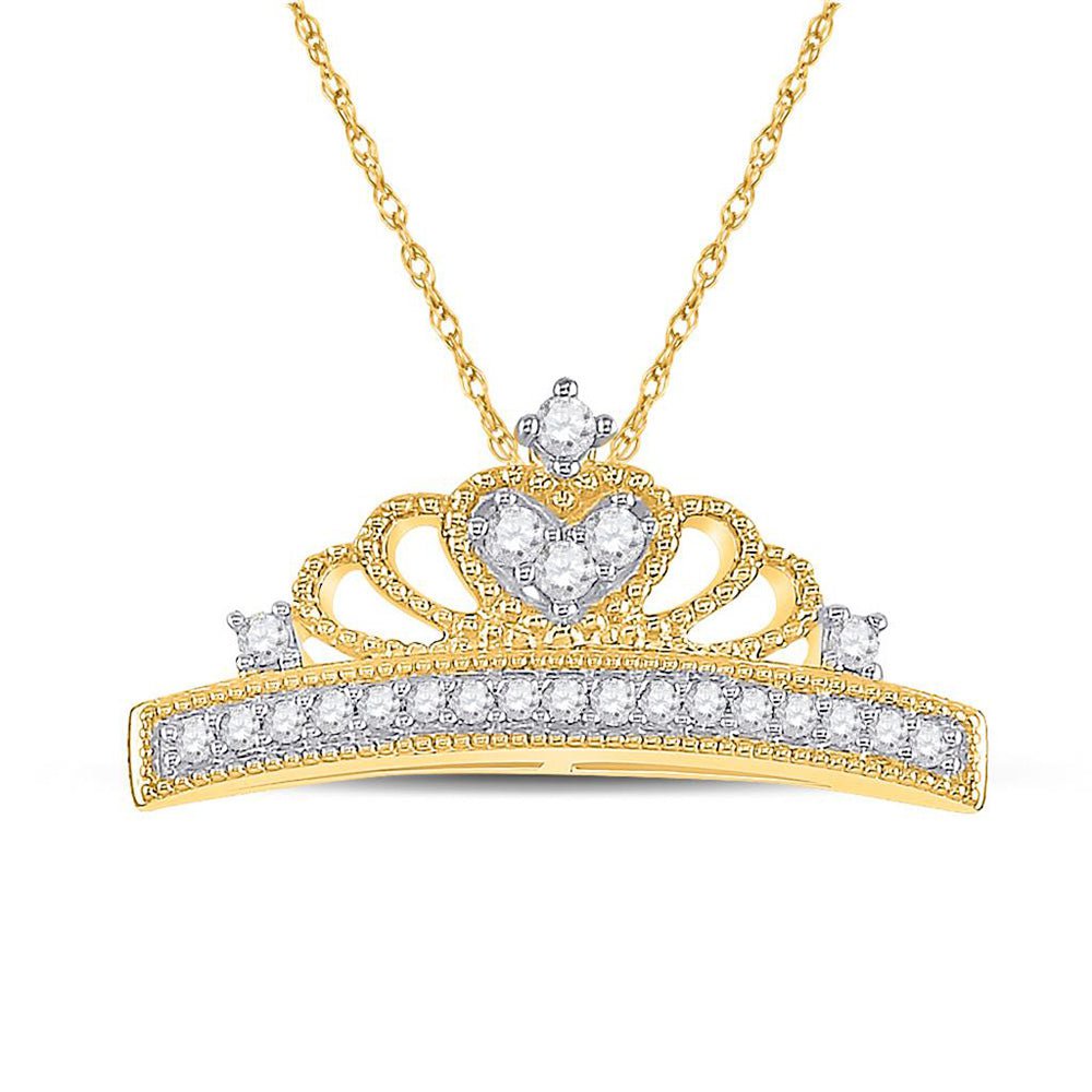 GND Diamond Fashion Pendant 10kt Yellow Gold Womens Round Diamond Crown Fashion Pendant 1/6 Cttw