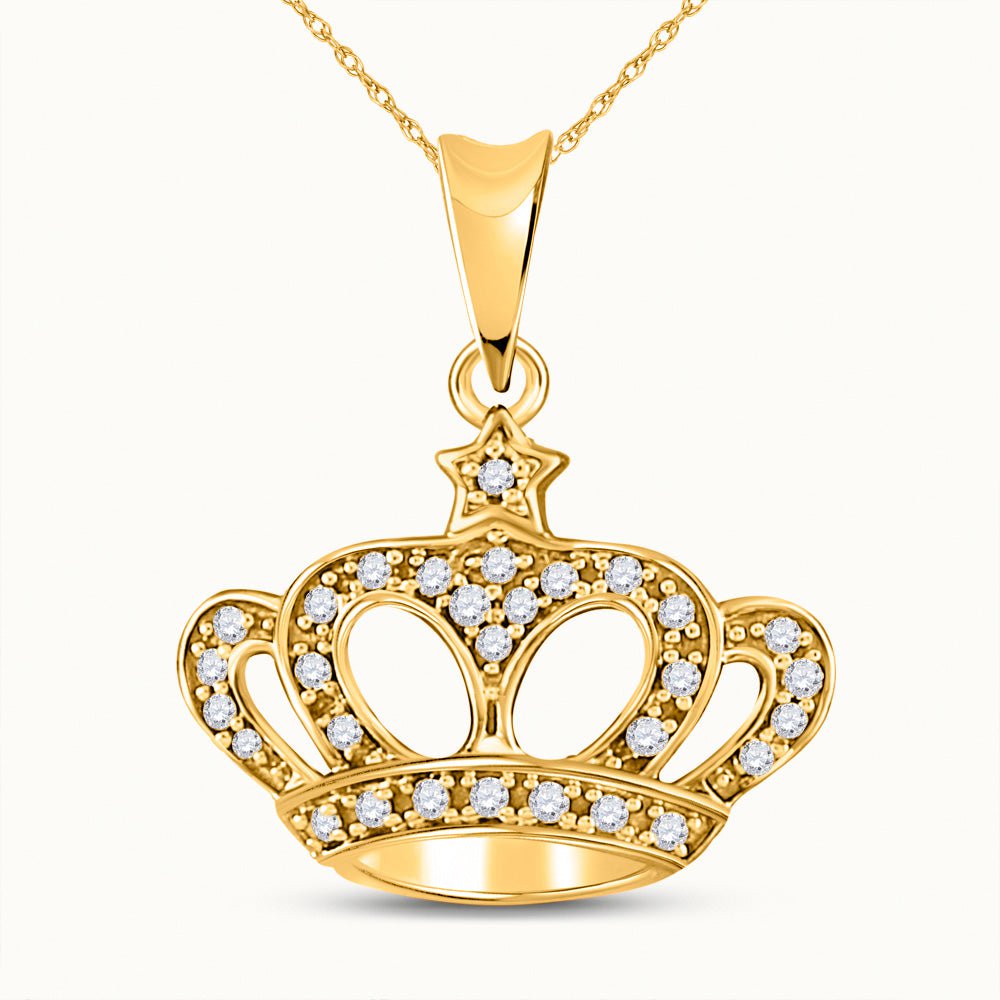 GND Diamond Fashion Pendant 10kt Yellow Gold Womens Round Diamond Crown Pendant 1/8 Cttw