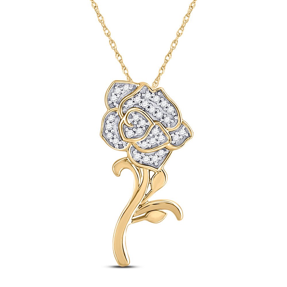 GND Diamond Fashion Pendant 10kt Yellow Gold Womens Round Diamond Rose Flower Pendant 1/10 Cttw