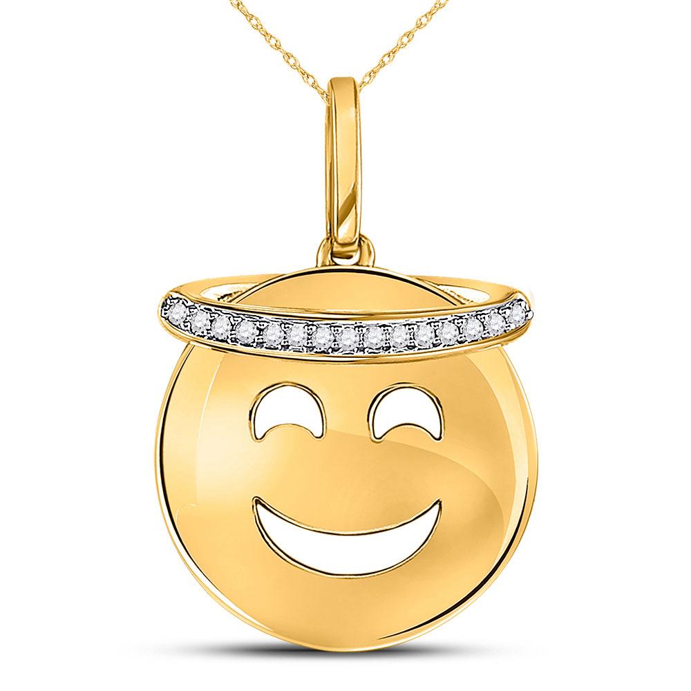 GND Diamond Fashion Pendant 10kt Yellow Gold Womens Round Diamond Smiley Face Halo Emoji Pendant 1/20 Cttw