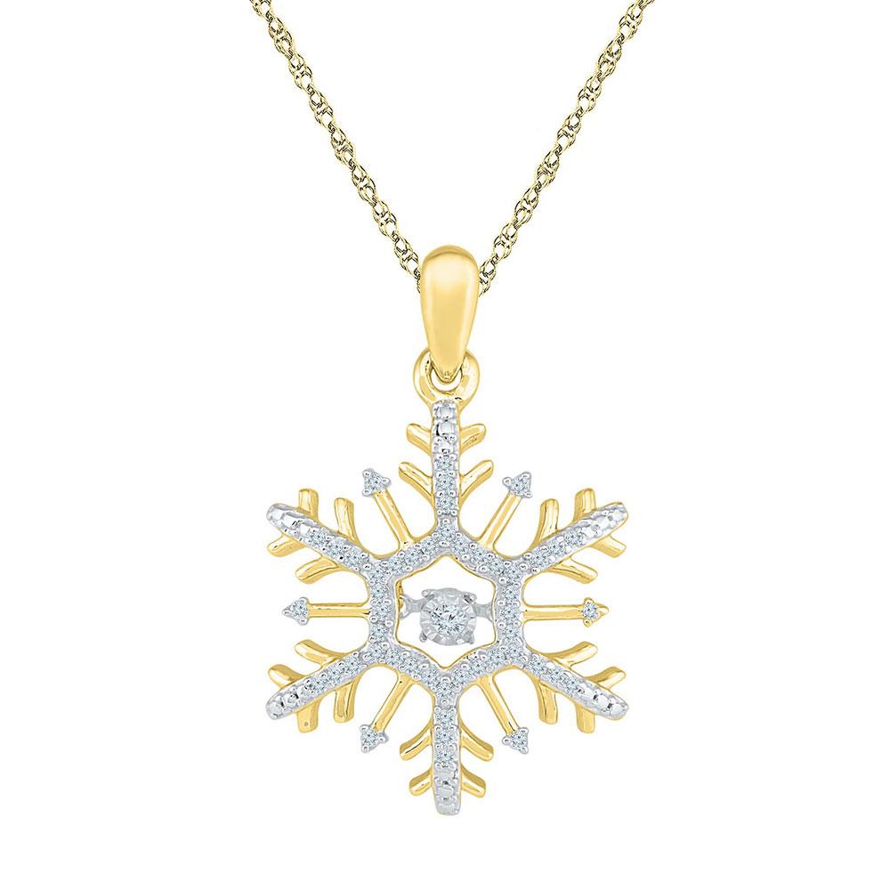GND Diamond Fashion Pendant 10kt Yellow Gold Womens Round Diamond Snowflake Winter Cluster Pendant 1/6 Cttw