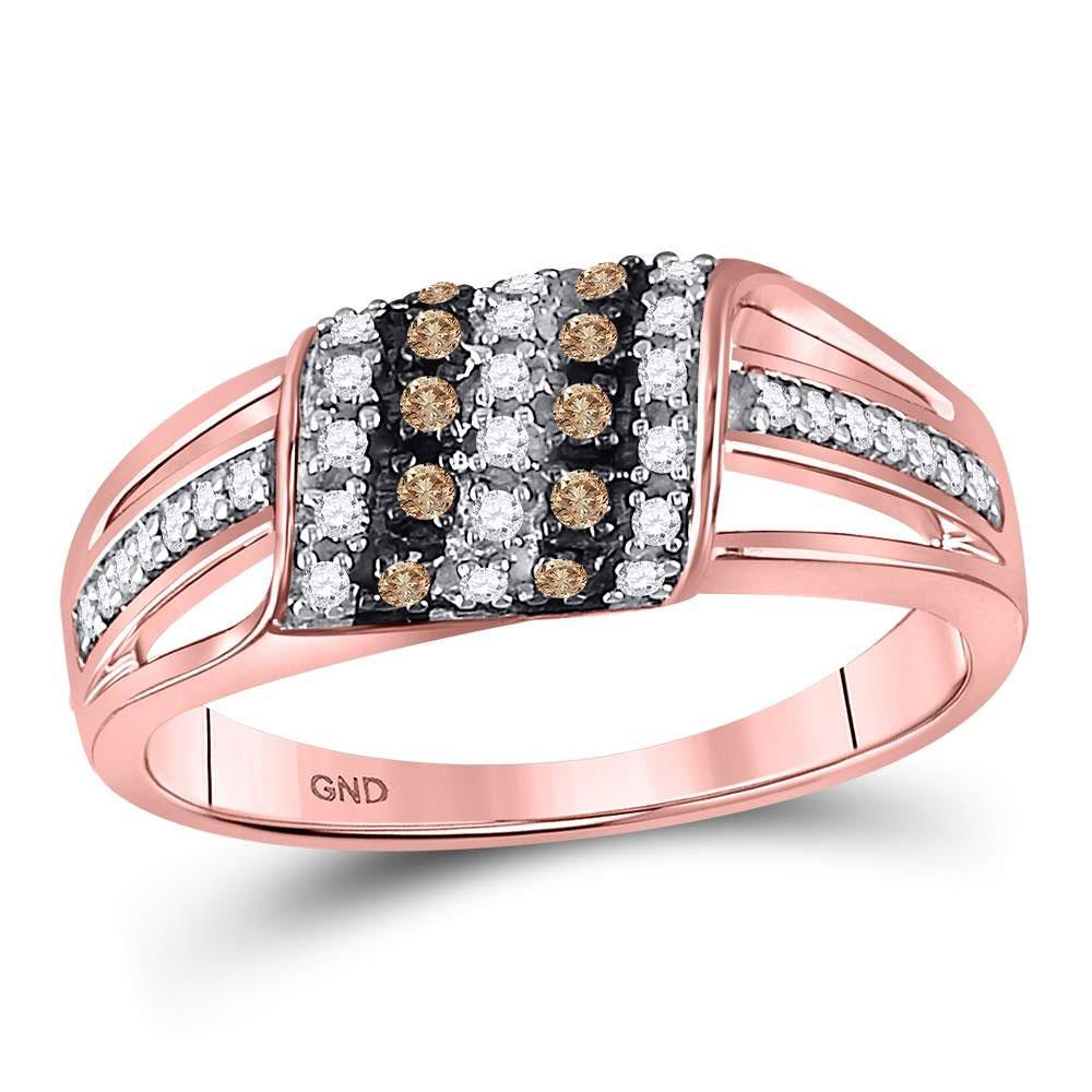 GND Diamond Fashion Ring 10kt Rose Gold Womens Round Brown Diamond Band Ring 1/4 Cttw