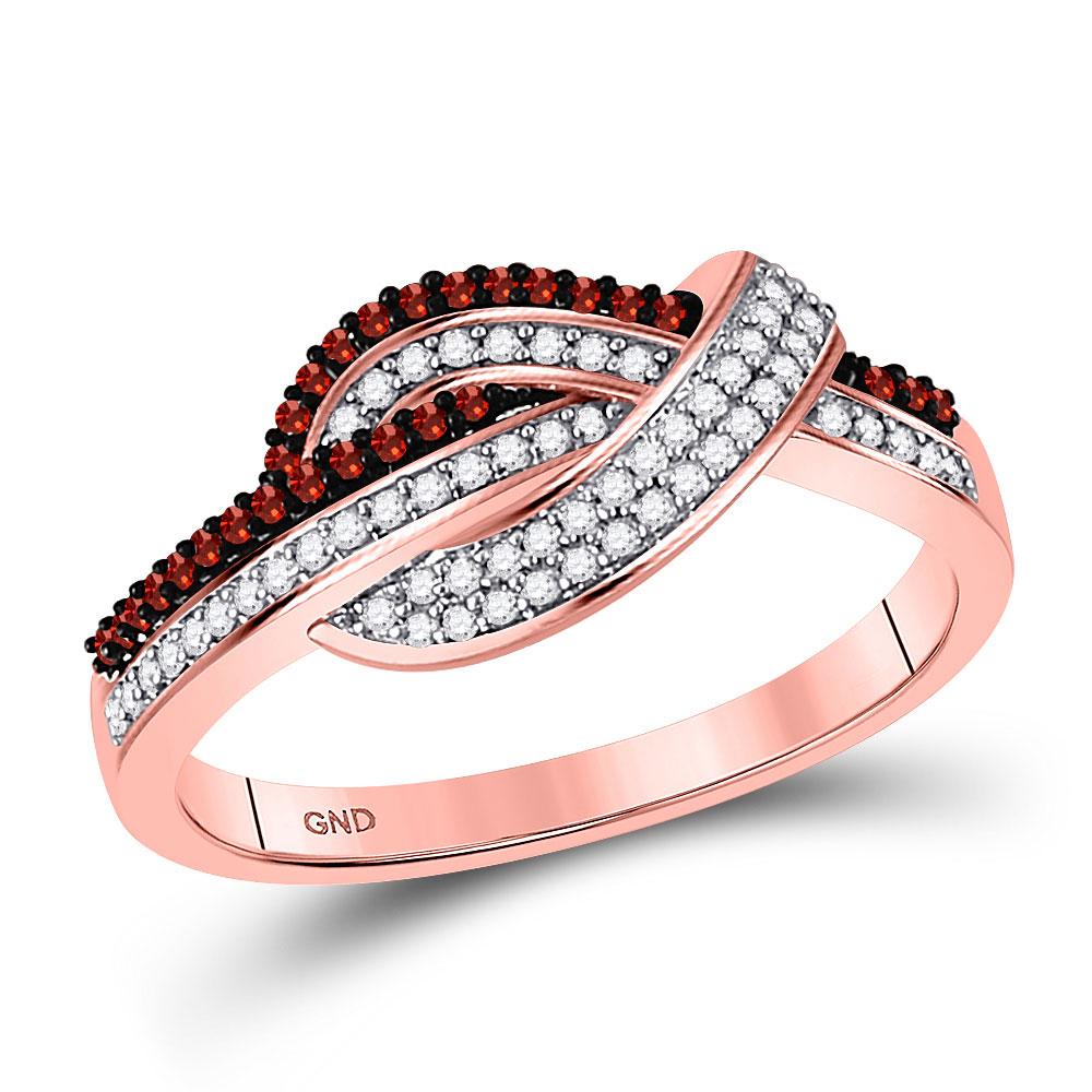 GND Diamond Fashion Ring 10kt Rose Gold Womens Round Red Color Enhanced Diamond Knot Fashion Ring 1/4 Cttw