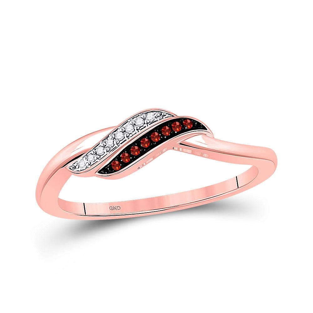 GND Diamond Fashion Ring 10kt Rose Gold Womens Round Red Color Enhanced Diamond Slender Crossover Ring 1/20 Cttw