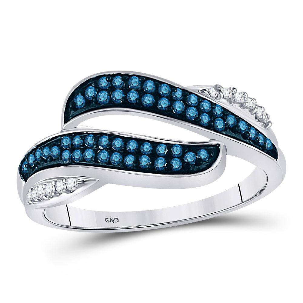 GND Diamond Fashion Ring 10kt White Gold Womens Round Blue Color Enhanced Diamond Bypass Double Row Band 1/3 Cttw