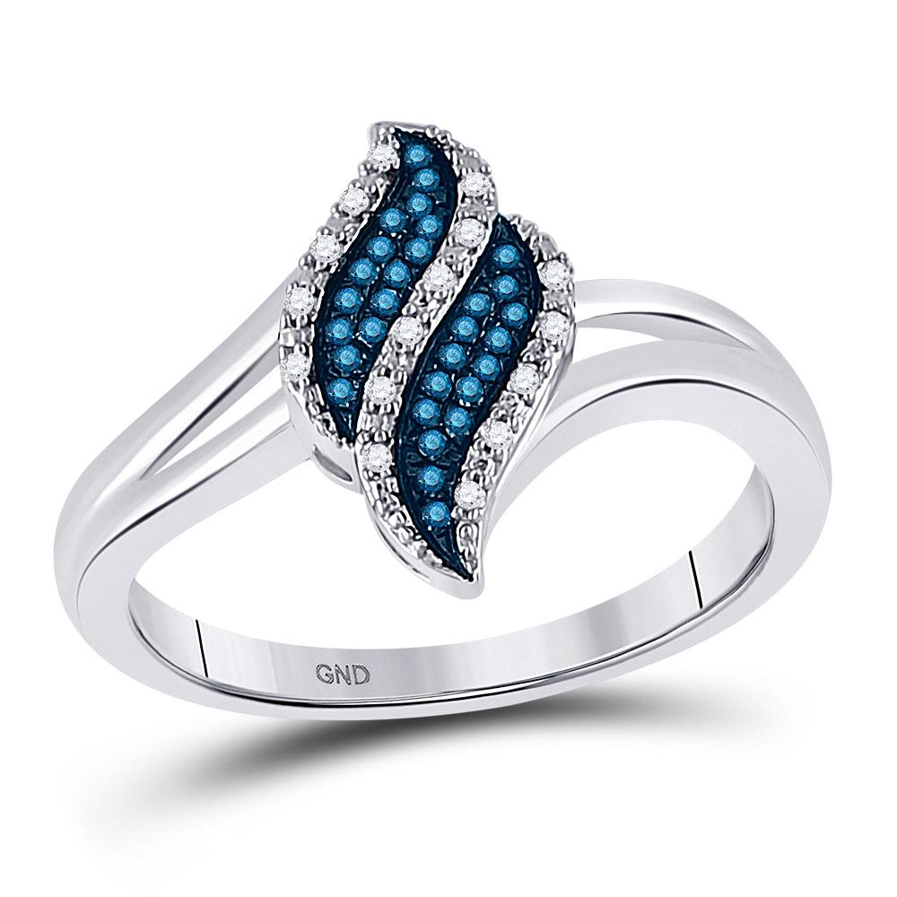 GND Diamond Fashion Ring 10kt White Gold Womens Round Blue Color Enhanced Diamond Cluster Ring 1/10 Cttw