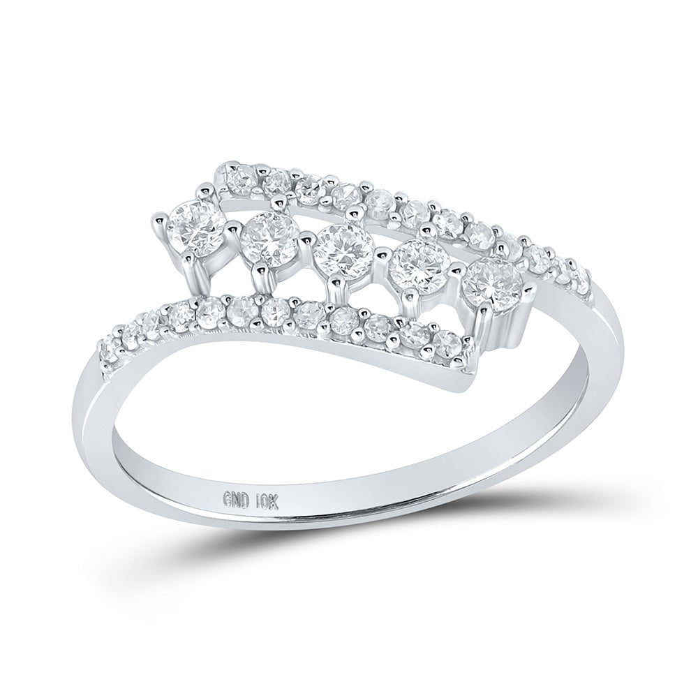 GND Diamond Fashion Ring 10kt White Gold Womens Round Diamond Bypass Fashion Ring 1/3 Cttw