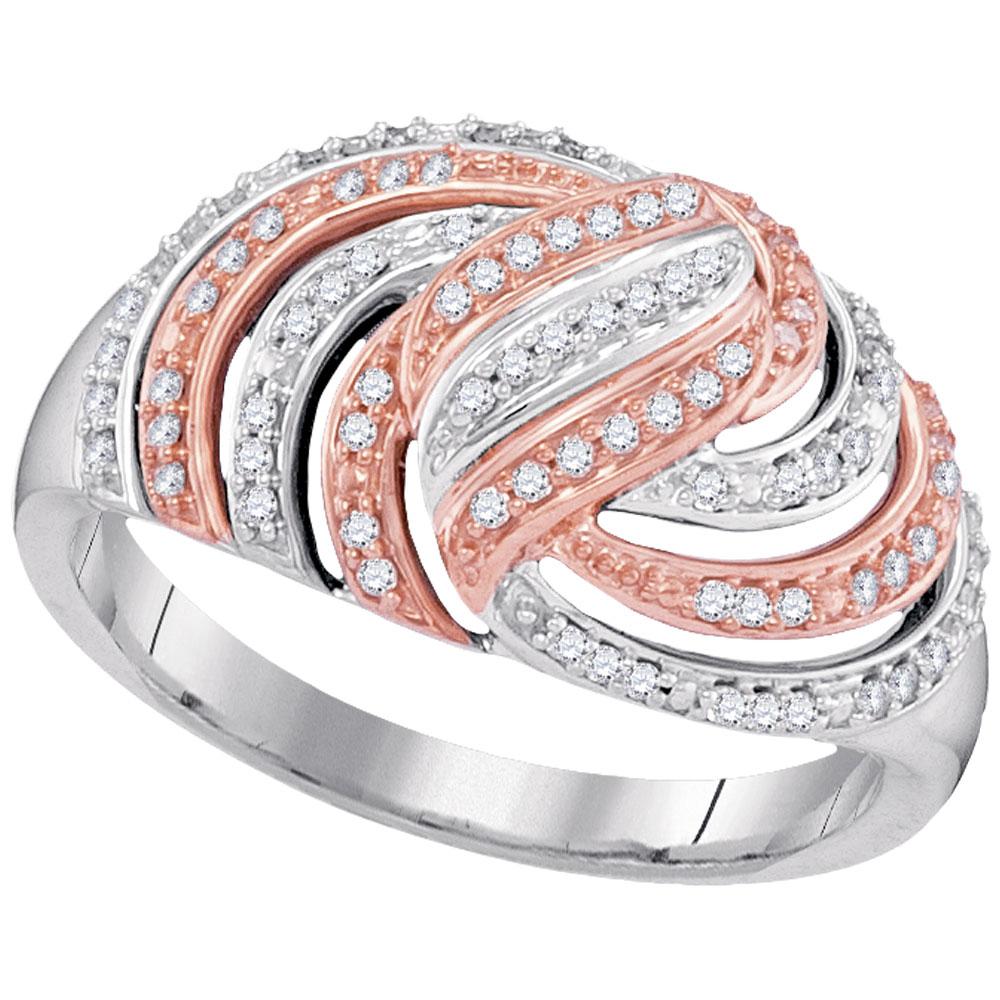 GND Diamond Fashion Ring 10kt White Gold Womens Round Diamond Striped Rose-tone Fashion Ring 1/4 Cttw