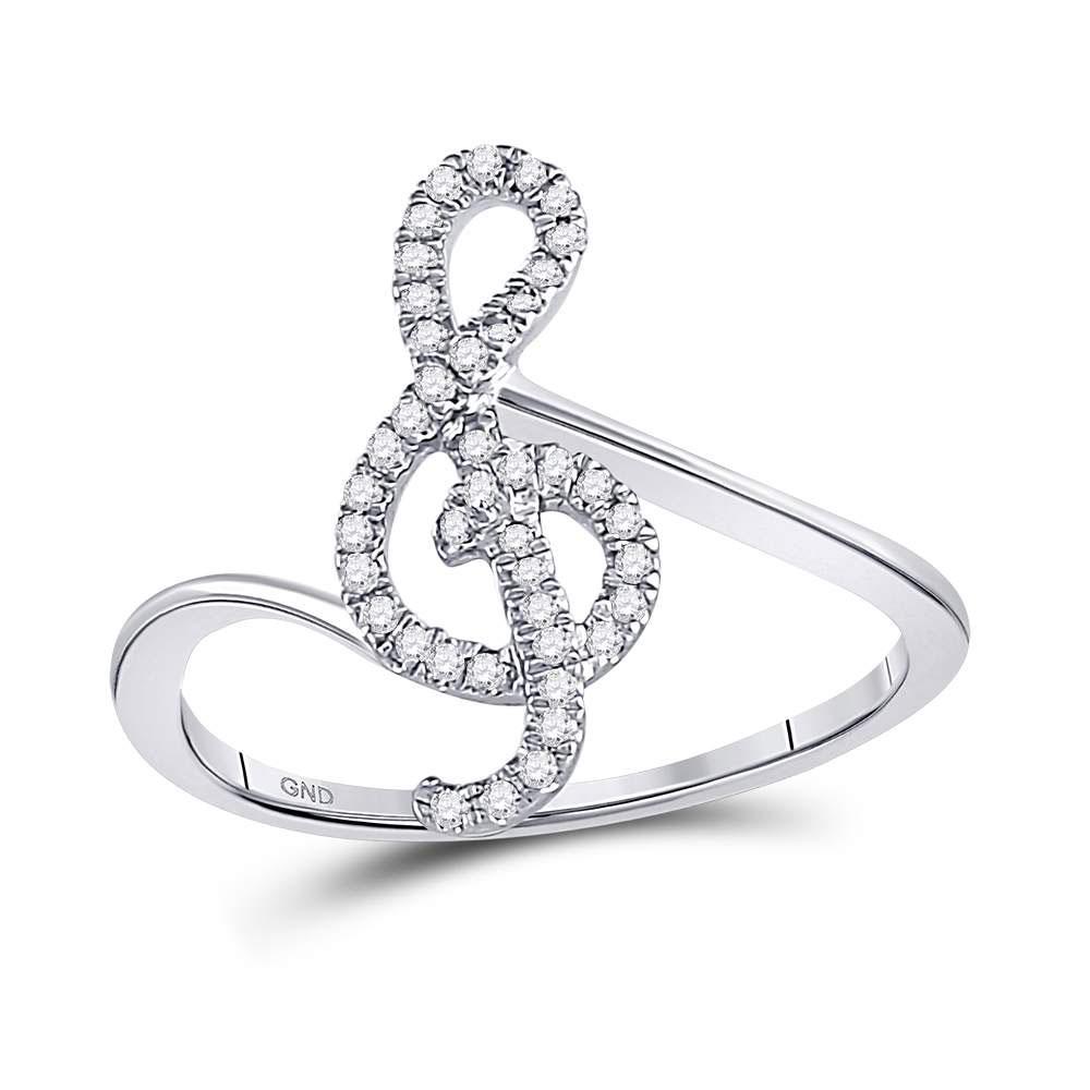 GND Diamond Fashion Ring 10kt White Gold Womens Round Diamond Treble Clef Music Note Fashion Ring 1/6 Cttw