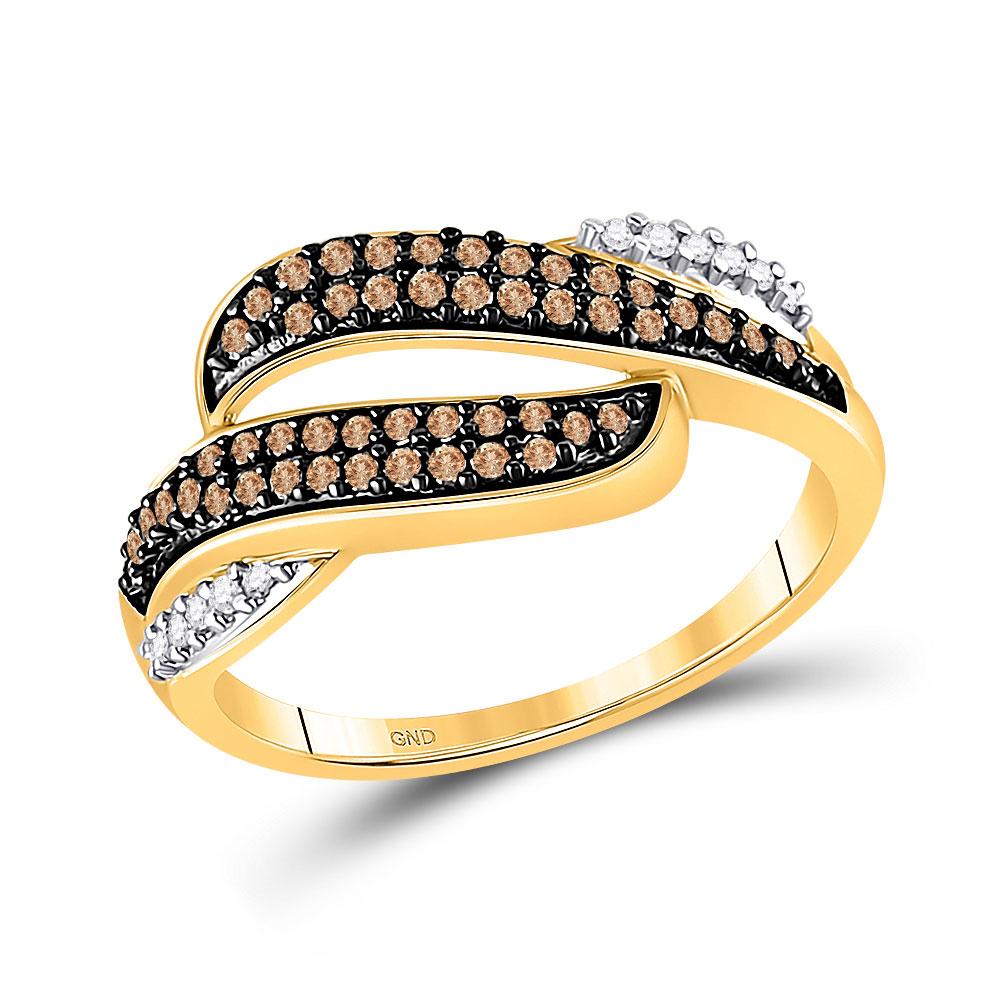 GND Diamond Fashion Ring 10kt Yellow Gold Womens Round Brown Diamond Band Ring 1/3 Cttw