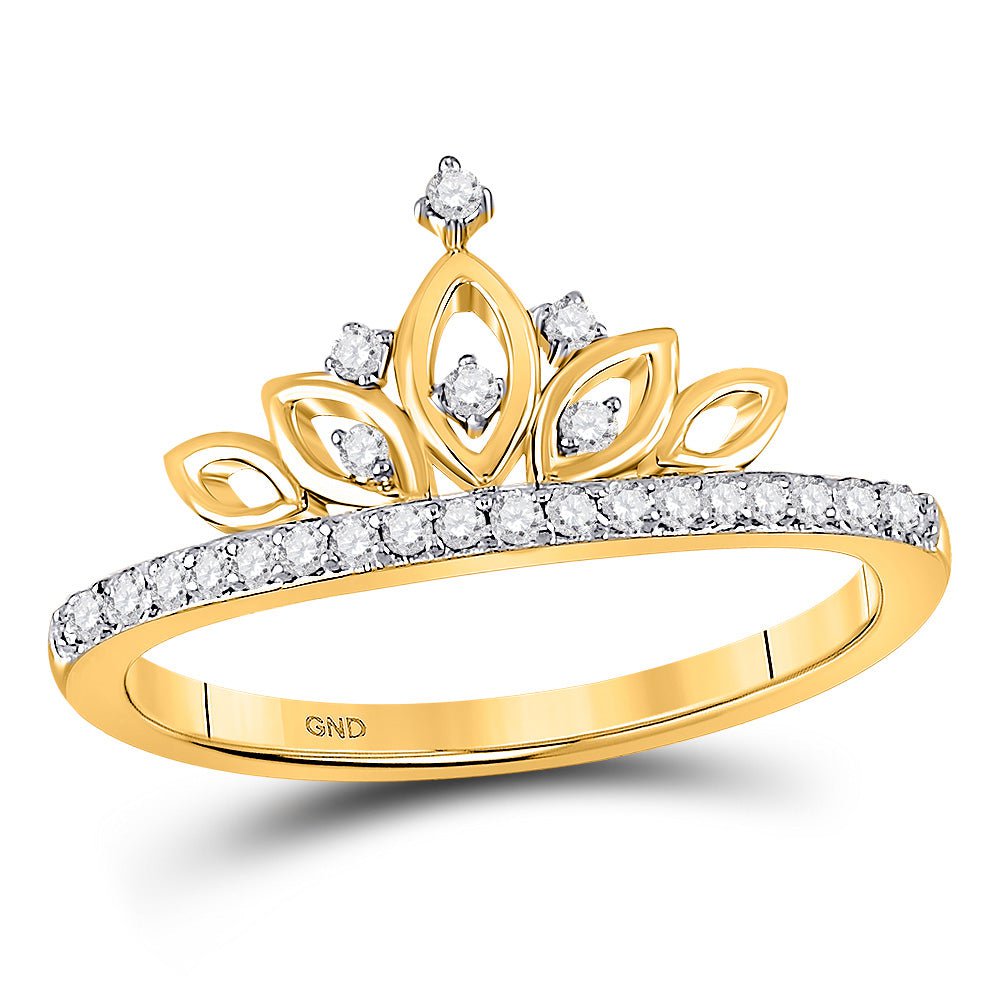 GND Diamond Fashion Ring 10kt Yellow Gold Womens Round Diamond Crown Ring 1/6 Cttw