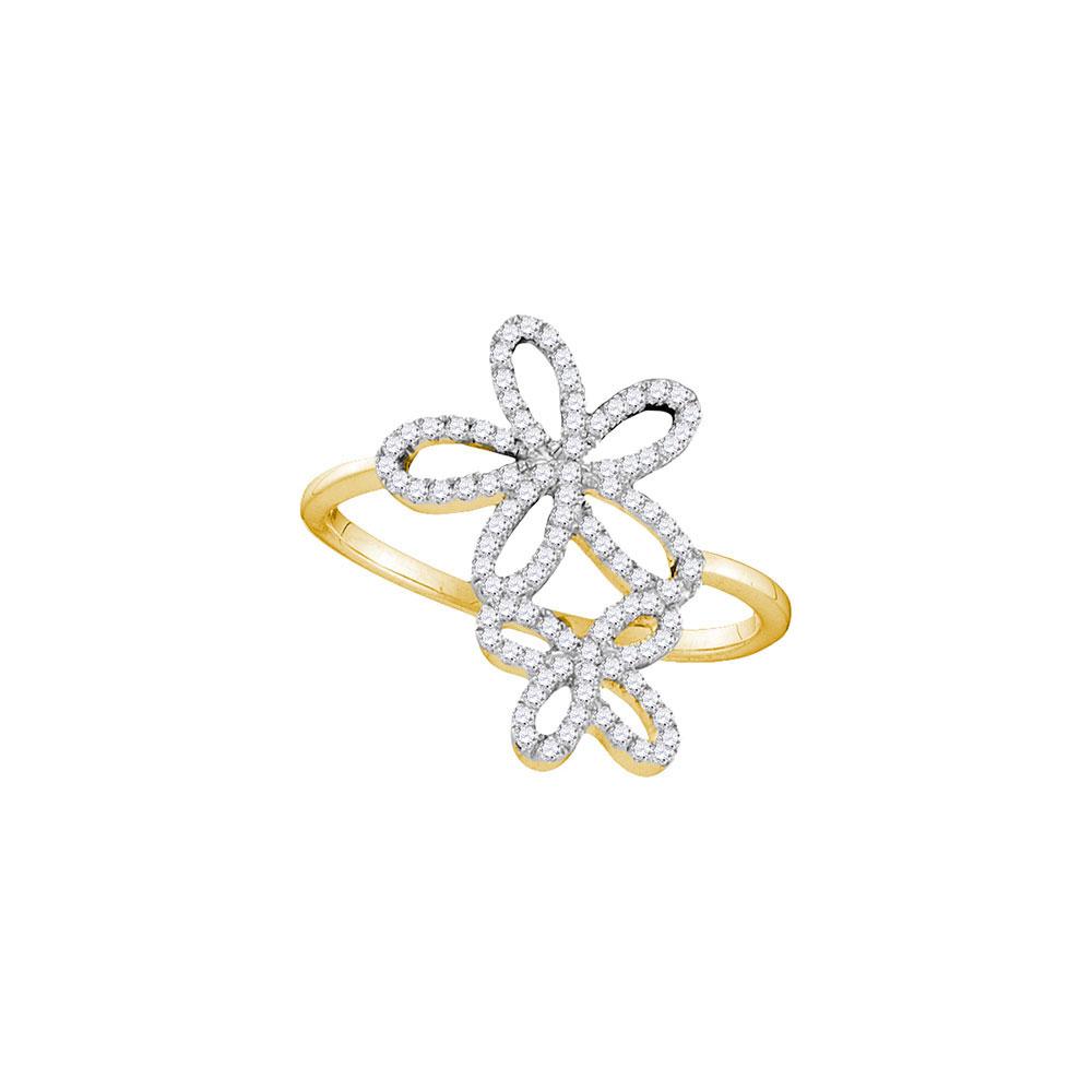 GND Diamond Fashion Ring 10kt Yellow Gold Womens Round Diamond Flower Star Cluster Ring 1/5 Cttw