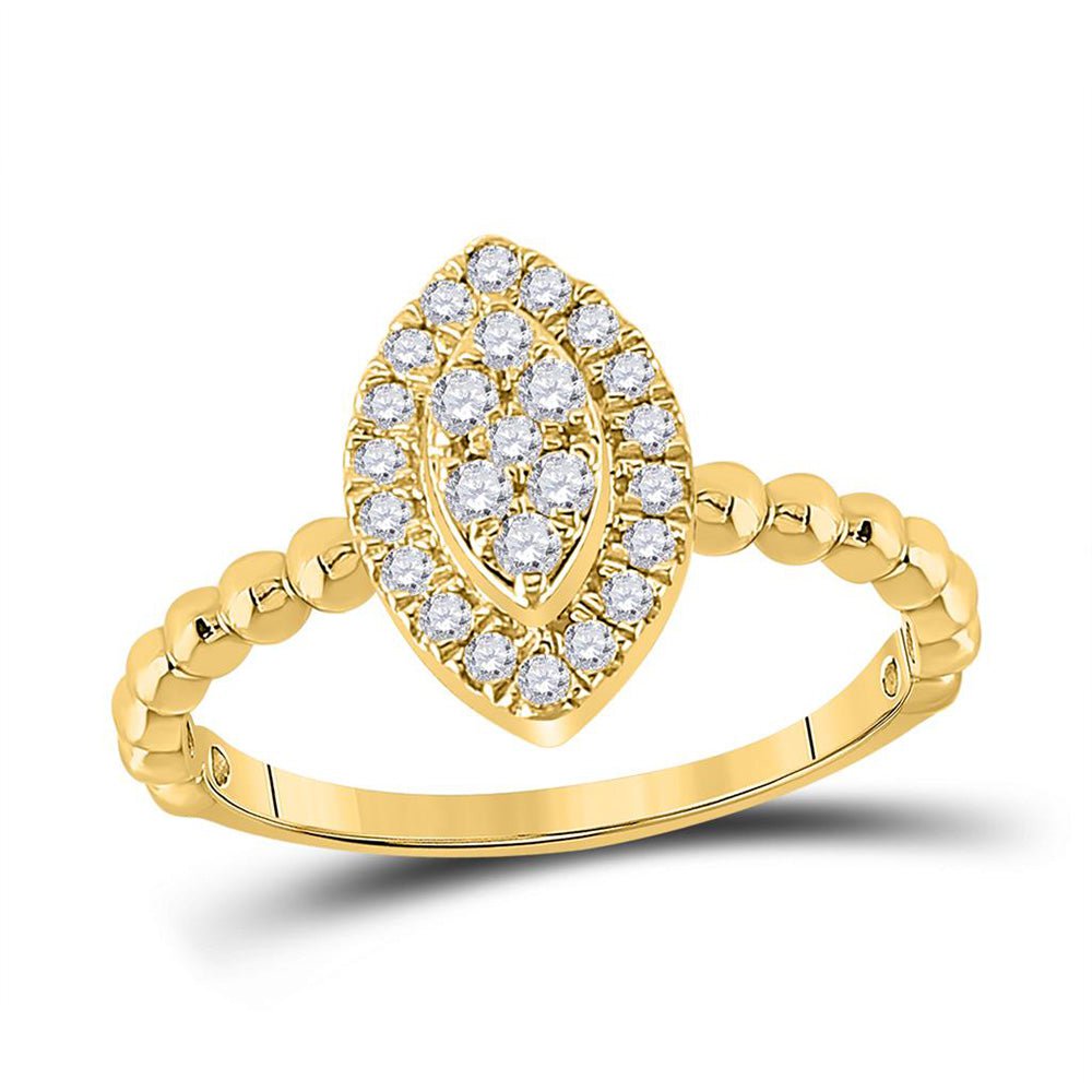 GND Diamond Fashion Ring 10kt Yellow Gold Womens Round Diamond Oval Cluster Ring 1/3 Cttw