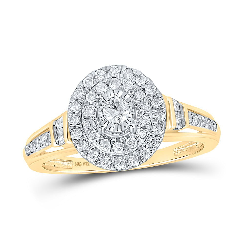 GND Diamond Fashion Ring 10kt Yellow Gold Womens Round Diamond Oval Ring 1/2 Cttw