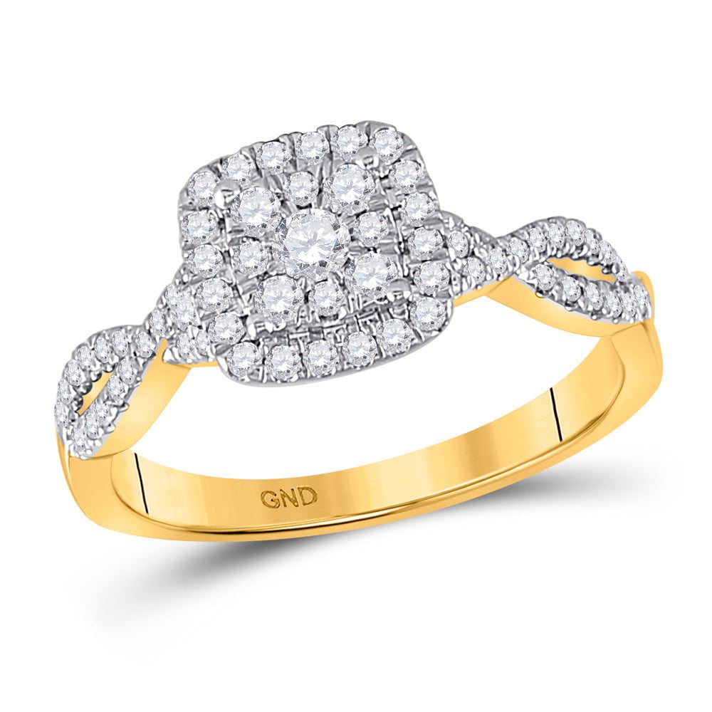 GND Diamond Fashion Ring 10kt Yellow Gold Womens Round Diamond Square Ring 1/2 Cttw