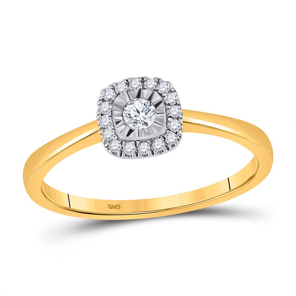 GND Diamond Fashion Ring 10kt Yellow Gold Womens Round Diamond Square Ring 1/6 Cttw