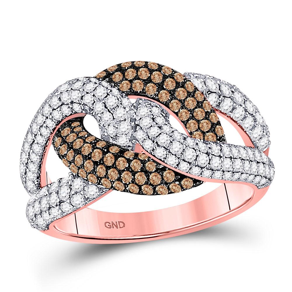 GND Diamond Fashion Ring 14kt Rose Gold Womens Round Brown Diamond Link Fashion Ring 1-1/2 Cttw