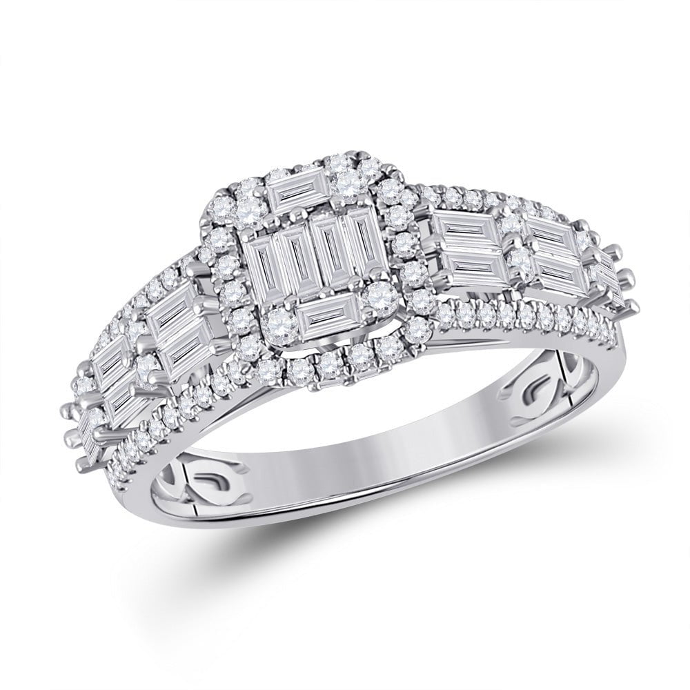 GND Diamond Fashion Ring 14kt White Gold Womens Baguette Diamond Square Fashion Ring 1 Cttw