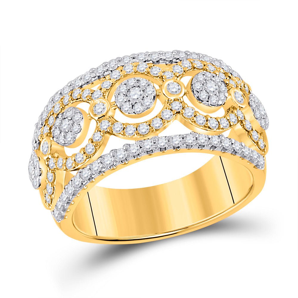 GND Diamond Fashion Ring 14kt Yellow Gold Womens Round Diamond Cluster Band Ring 7/8 Cttw