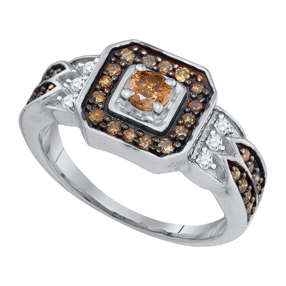 GND Diamond Fashion Ring 7 10kt White Gold Womens Round Brown Diamond Fashion Ring 5/8 Cttw