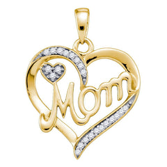 GND Diamond For Mom Pendant 10kt Yellow Gold Womens Round Diamond Mom Mother Heart Pendant 1/10 Cttw