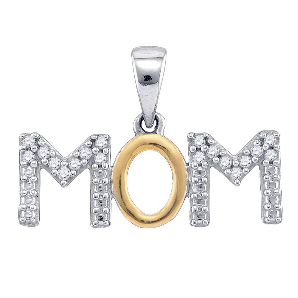GND Diamond For Mom Pendant Sterling Silver White Diamond Mother Mom 2-tone Charm Pendant 1/10 Cttw