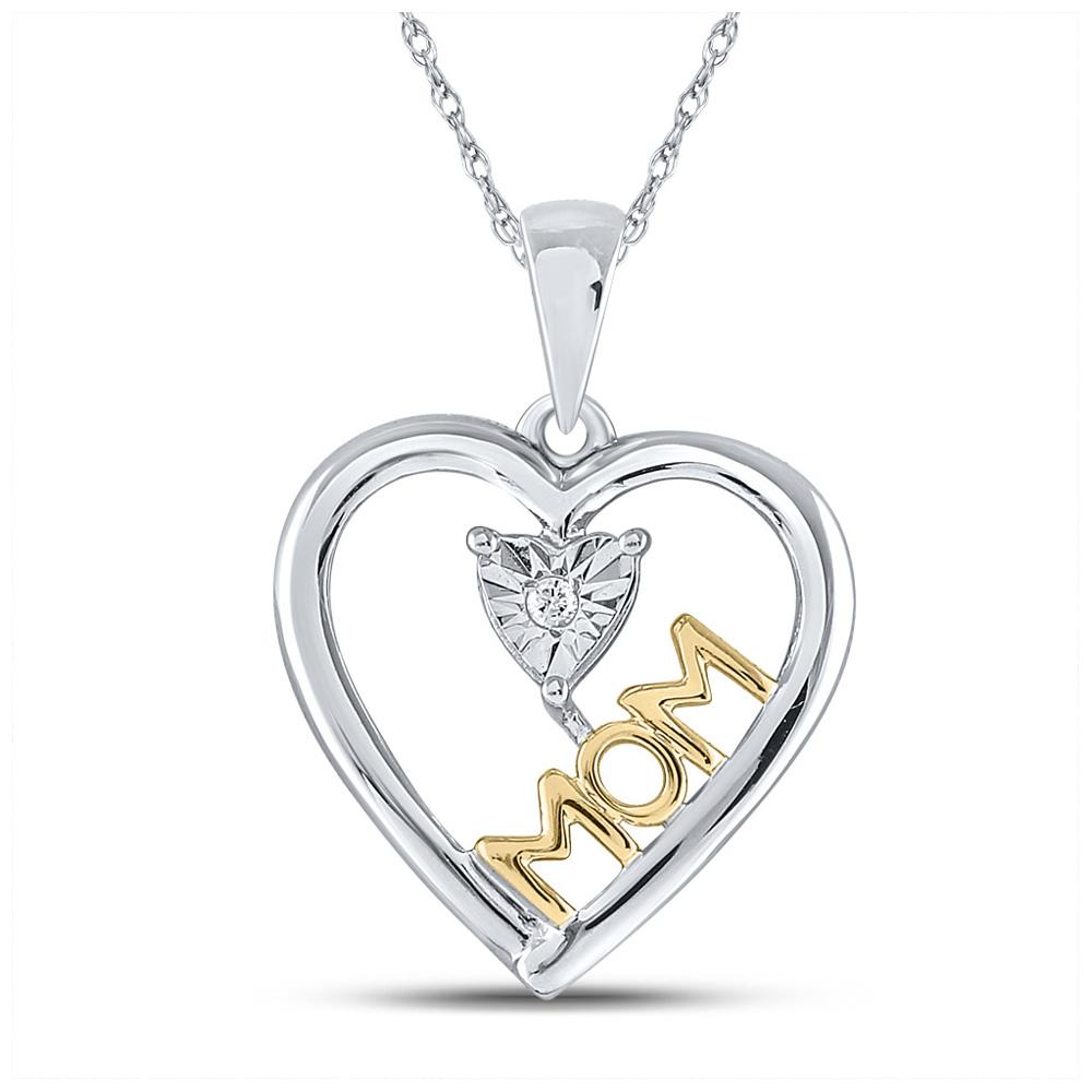 GND Diamond For Mom Pendant Sterling Silver Womens Round Diamond Heart Mom Mother Pendant .02 Cttw