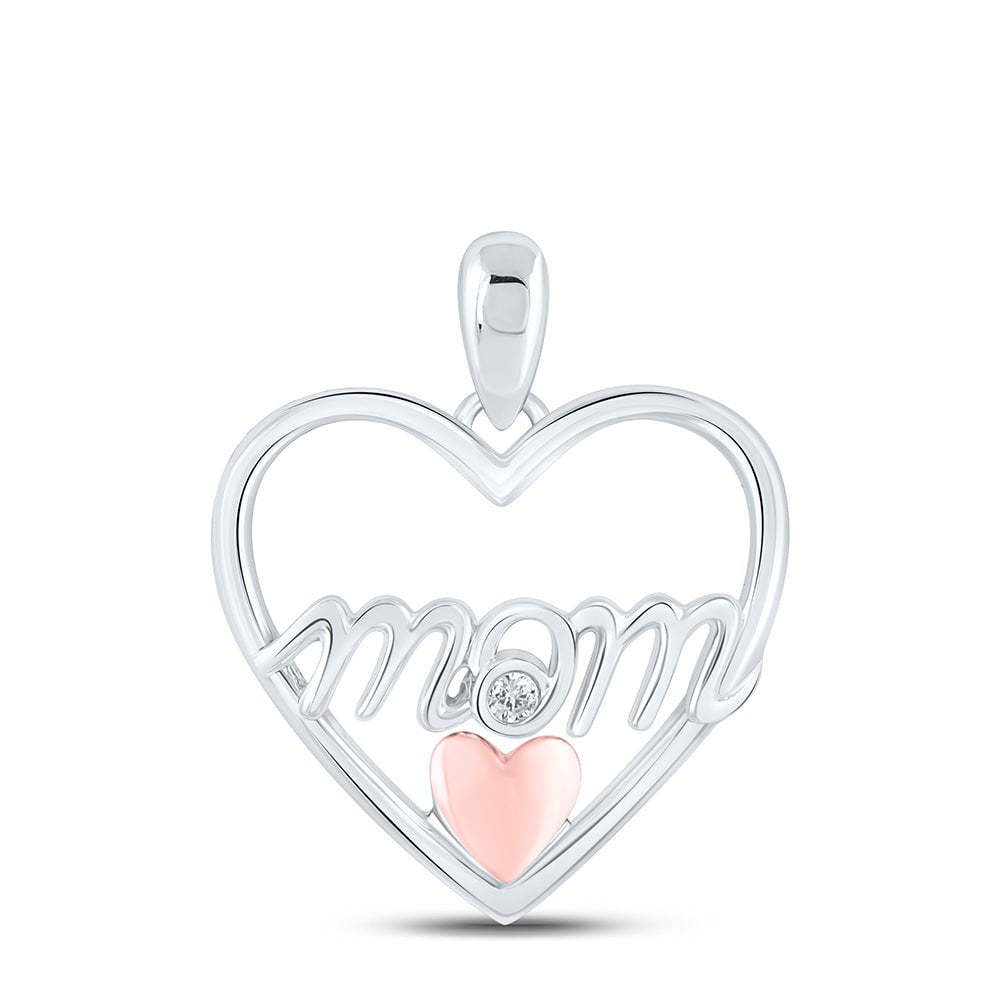 GND Diamond For Mom Pendant Sterling Silver Womens Round Diamond Mom Heart Pendant .02 Cttw
