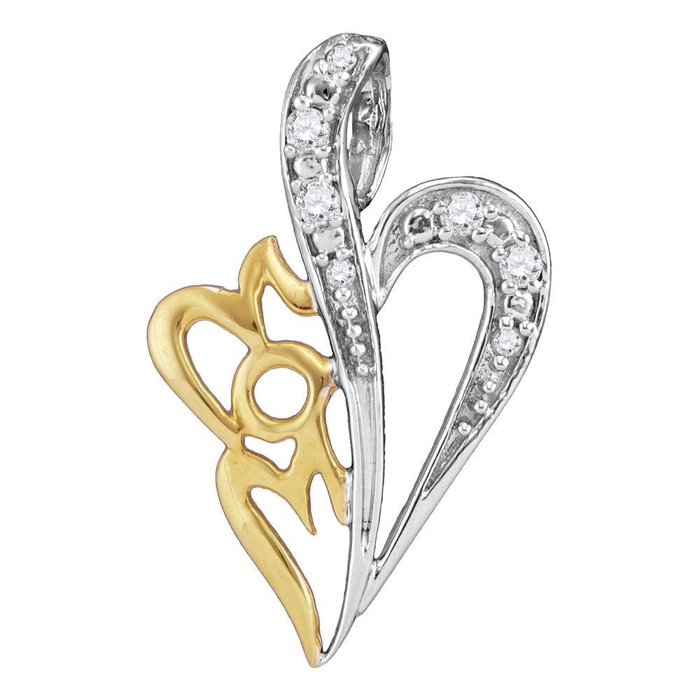 GND Diamond For Mom Pendant Sterling Silver Womens Round Diamond Mom Heart Pendant 1/8 Cttw