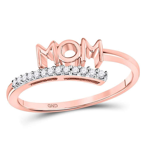 GND Diamond For Mom Ring 10kt Rose Gold Womens Round Diamond Mom Mother Bypass Band Ring 1/12 Cttw