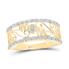 GND Diamond For Mom Ring 10kt Yellow Gold Womens Round Diamond Mom Band Ring 1/10 Cttw