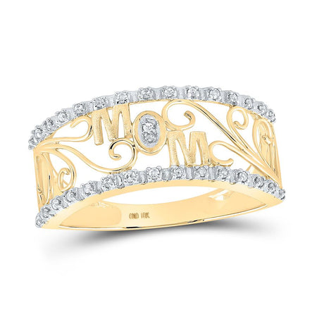 10kt Yellow Gold Womens Round Diamond Mom Band Ring 1/10 Cttw