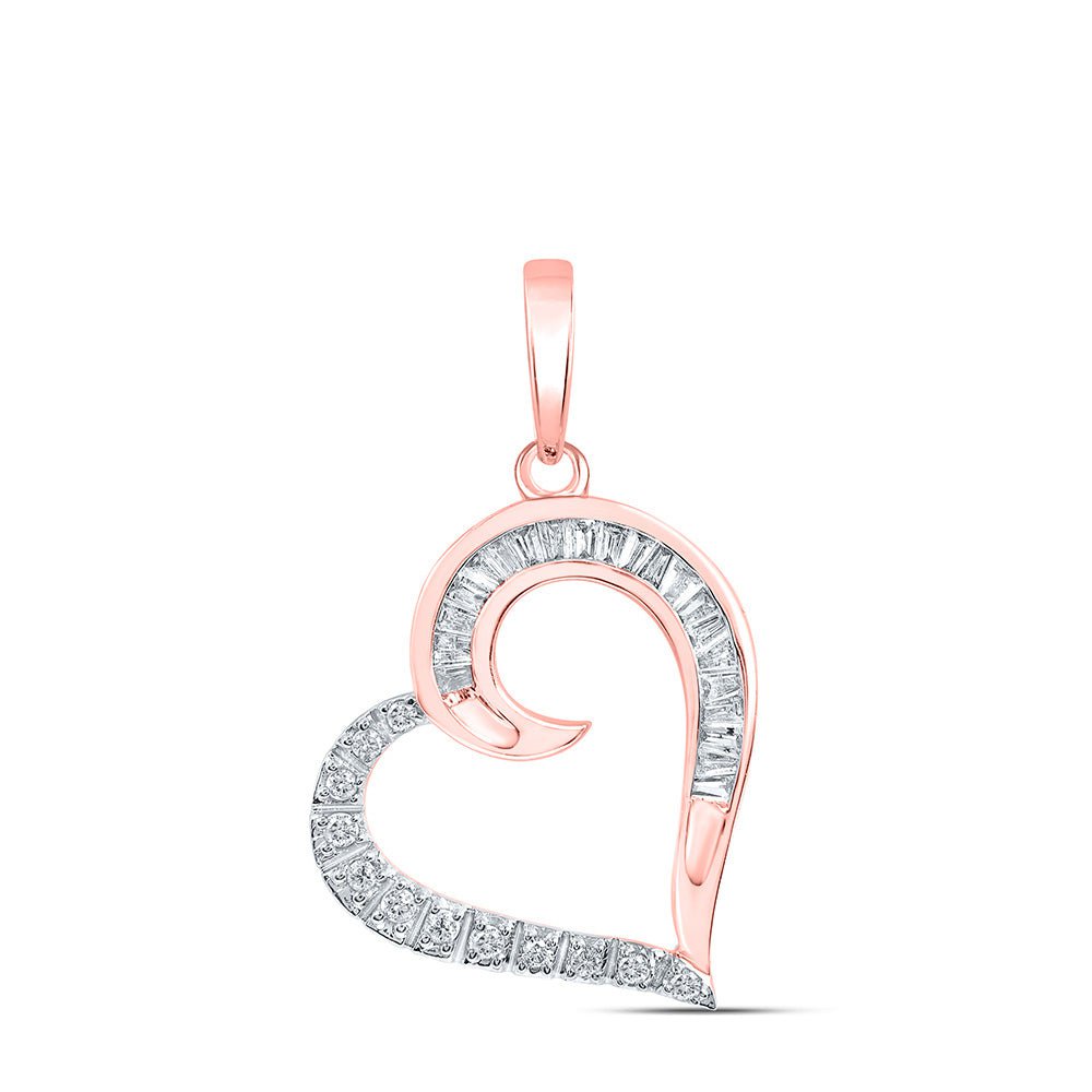 GND Diamond Heart & Love Symbol Pendant 10kt Rose Gold Womens Baguette Diamond Heart Pendant 1/6 Cttw
