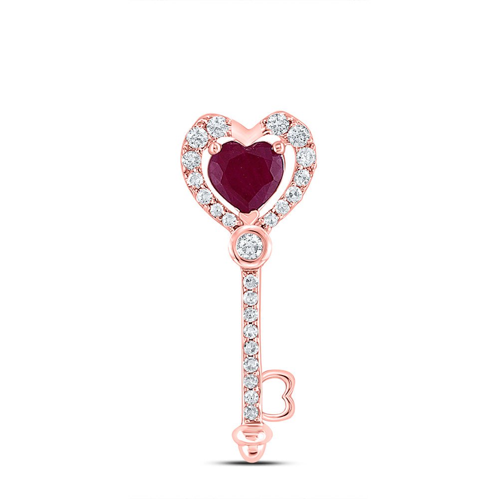 GND Diamond Heart & Love Symbol Pendant 10kt Rose Gold Womens Heart Ruby Heart Pendant 5/8 Cttw