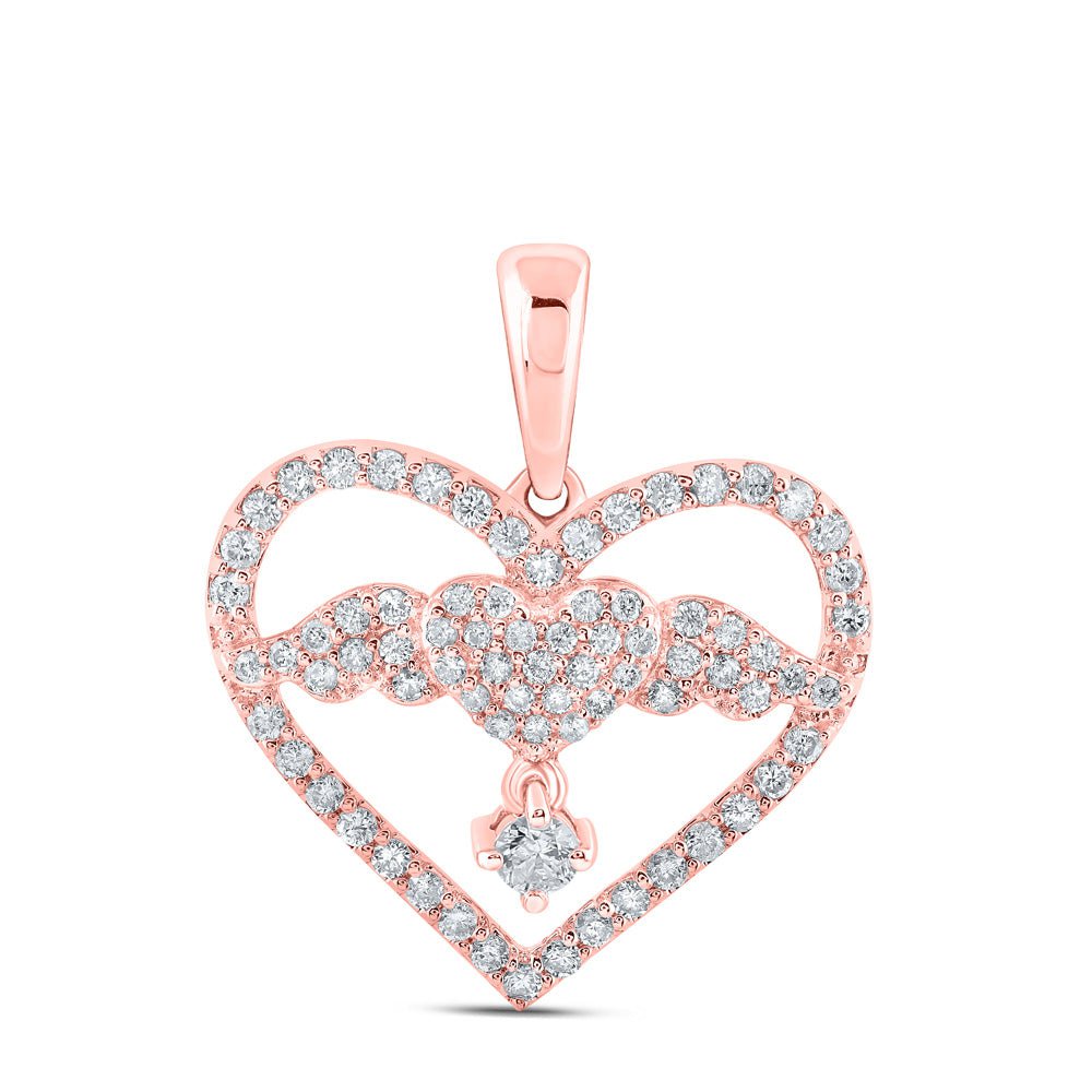 GND Diamond Heart & Love Symbol Pendant 10kt Rose Gold Womens Round Diamond Angel Heart Pendant 5/8 Cttw
