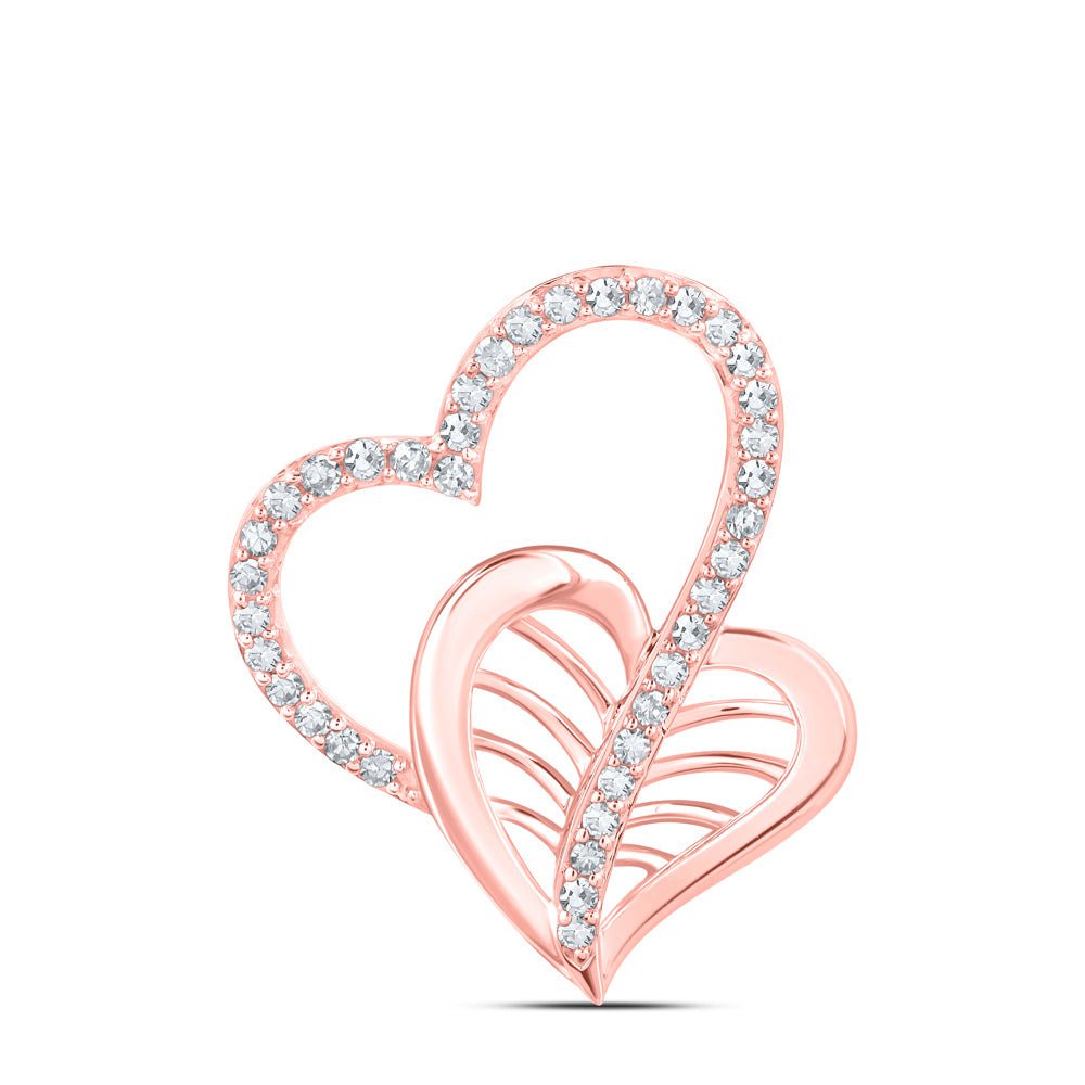 GND Diamond Heart & Love Symbol Pendant 10kt Rose Gold Womens Round Diamond Double Heart Pendant 1/5 Cttw