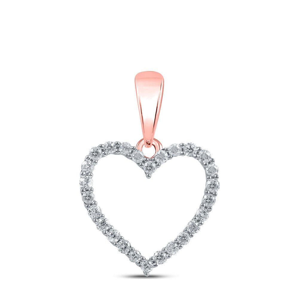 GND Diamond Heart & Love Symbol Pendant 10kt Rose Gold Womens Round Diamond Heart Pendant 1/10 Cttw