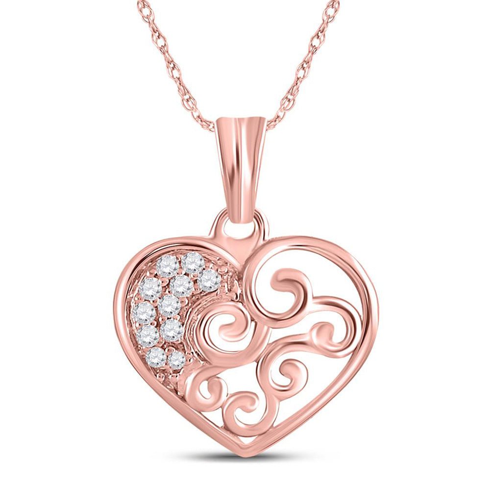 GND Diamond Heart & Love Symbol Pendant 10kt Rose Gold Womens Round Diamond Heart Pendant 1/12 Cttw