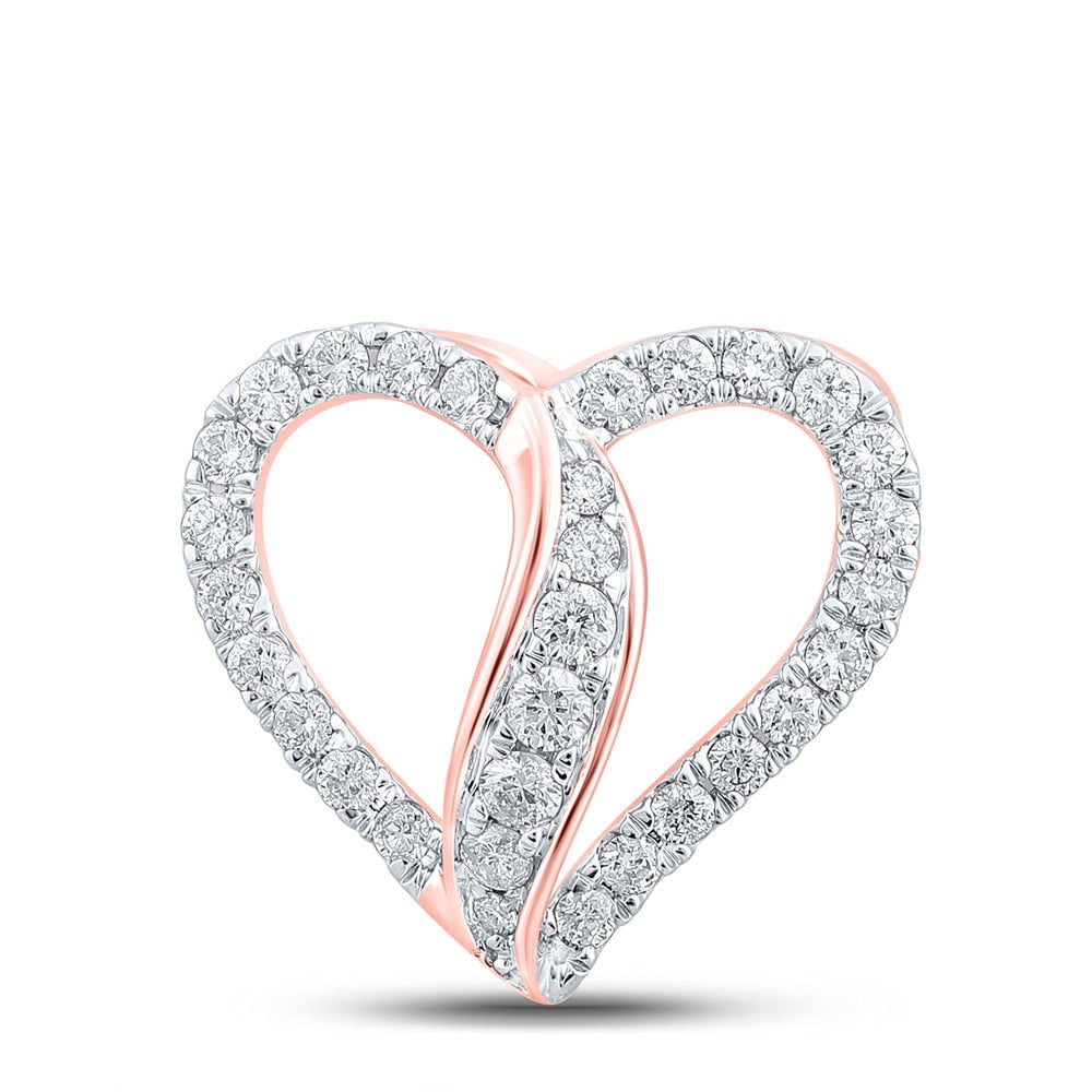 GND Diamond Heart & Love Symbol Pendant 10kt Rose Gold Womens Round Diamond Heart Pendant 1/3 Cttw
